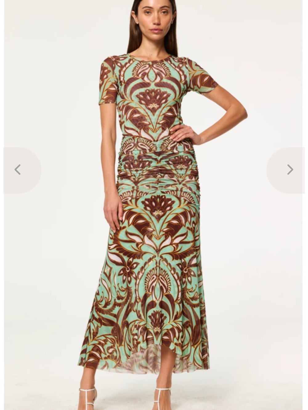 Misa Los Angeles Ollie Mint and Brown Printed Midi Skirt